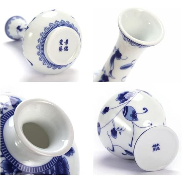 Chinese Ceramic Vase Set - Small Blue and White Porcelain Vases, Fambe Glaze - Picture 3 of 6